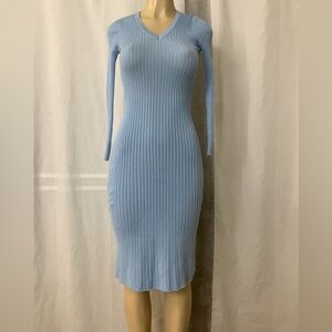 Elegant Baby Blue Ribbed Knit Dress